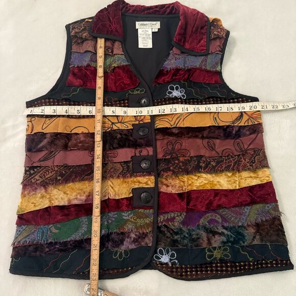 Coldwater Creek Vest Women L Ruffle Patchwork Textured Artsy Festival Indie Boho - Picture 7 of 10